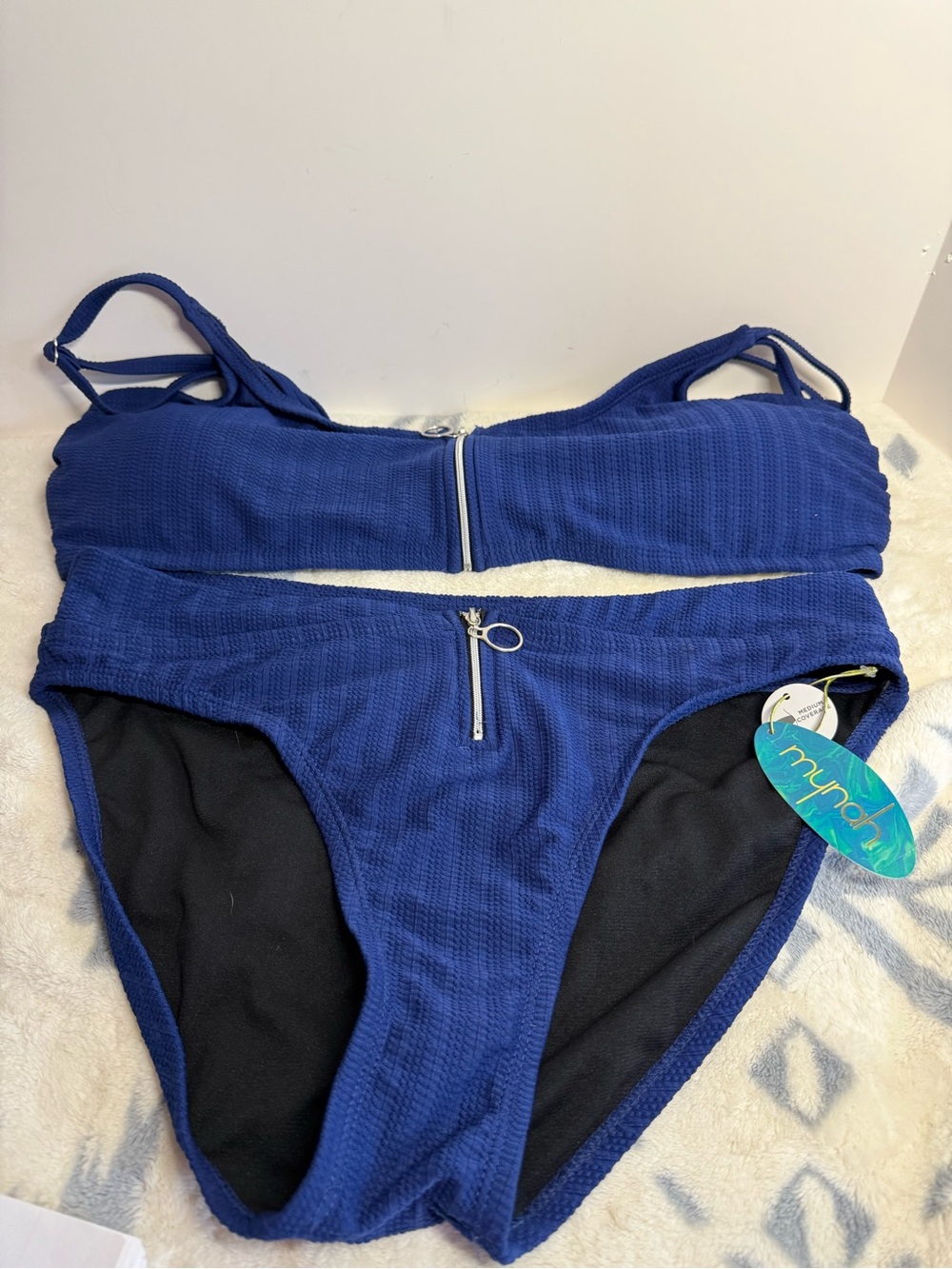 jcpenney Blue Textured Zip-Front Bikini Set Mynah